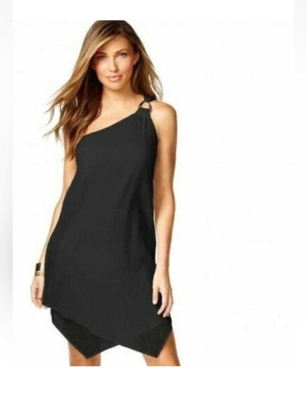 Michael Kors Black One-Shoulder Asymmetric Hem Dress Cover Up Small